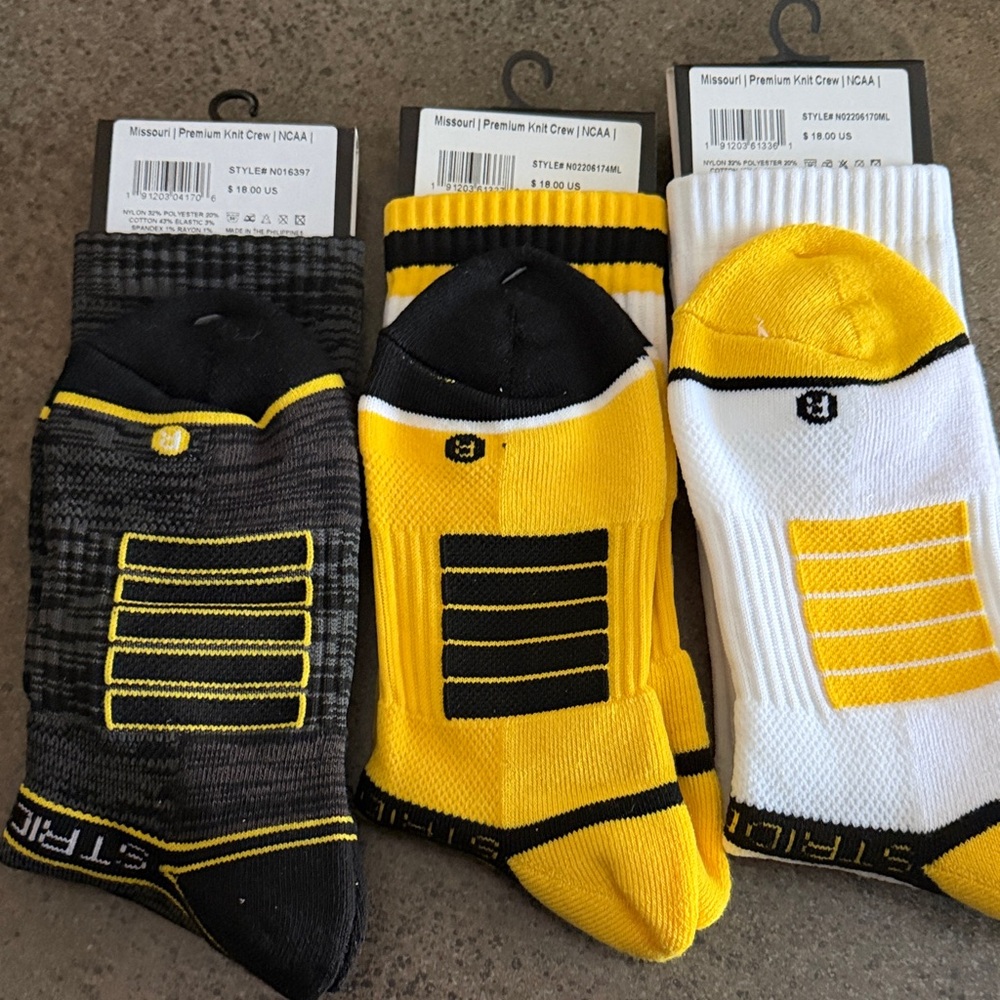 Mizzou StrideLine Athletic Socks - Black, Yellow, White - Picture 2 of 2